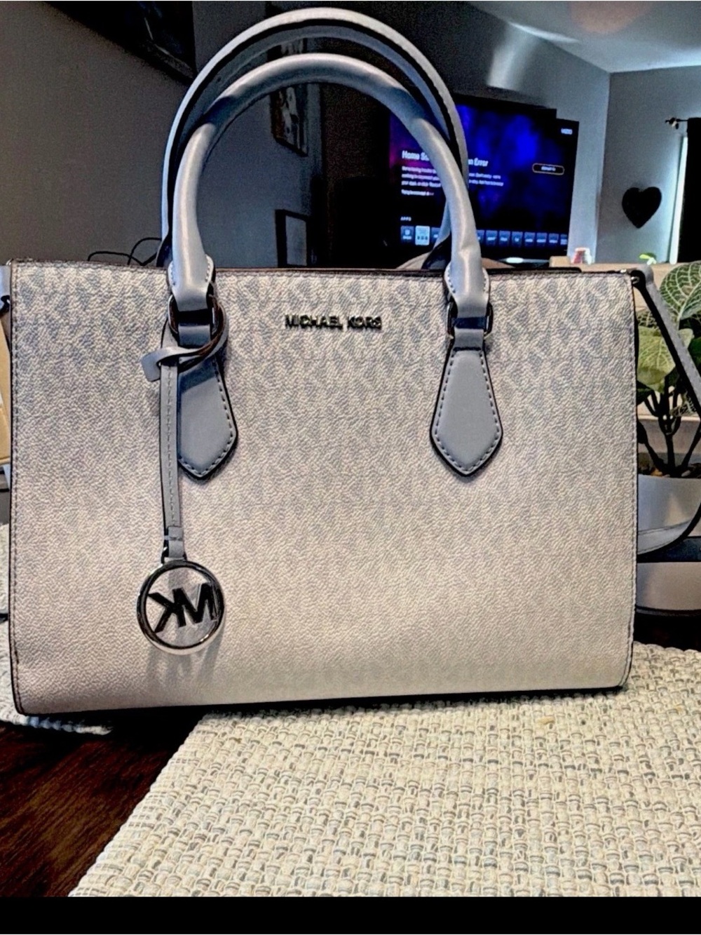 Michael Kors Pale Gray Signature Satchel with MK Charm